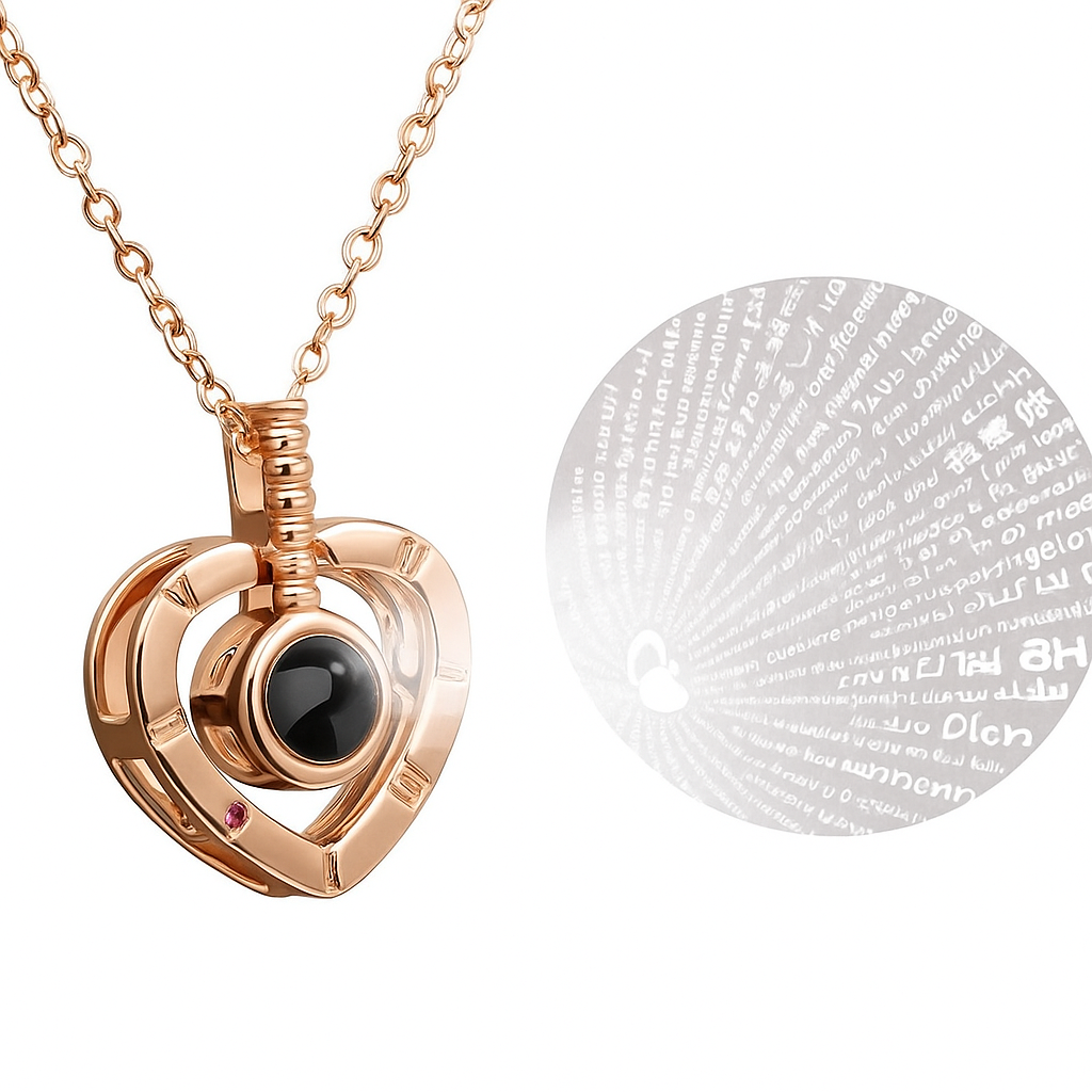 Colar Zion 3D + 100 idiomas escrito "Eu te amo"