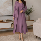Vestido Aurélie™ com Casaco Longo Estruturado / Para Mulheres Refinadas que Valorizam Classe, Praticidade e Presença!