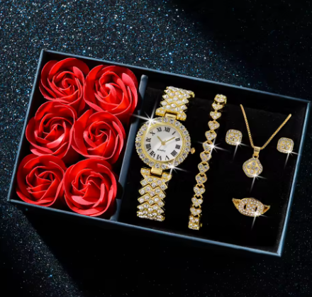 Kit Encanto + Caixinha de Rosas ( Relógio + pulseira + colar + brincos)