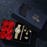 Kit Encanto + Caixinha de Rosas ( Relógio + pulseira + colar + brincos)