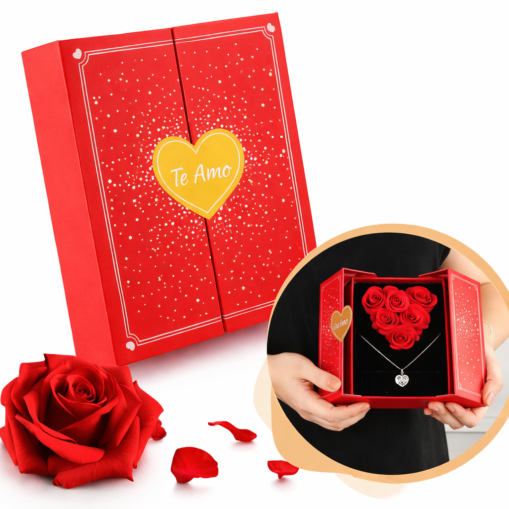 Kit Love Box - Caixa De Rosas Em Coração + Colar