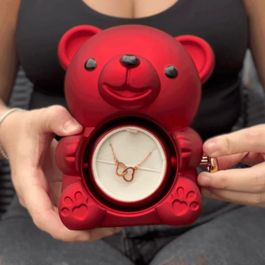 Urso Encanto™ Rosa Real + Colar Personalizado com 2 Corações