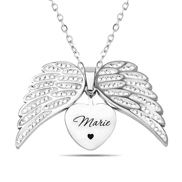 Colar Asas de Anjo Personalizável + Caixa de Flor Rotativa de Brinde