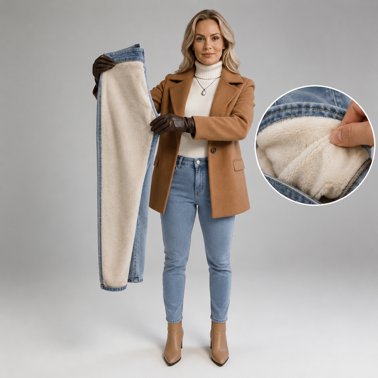 Calça Jeans Peluciada Tendência de Inverno